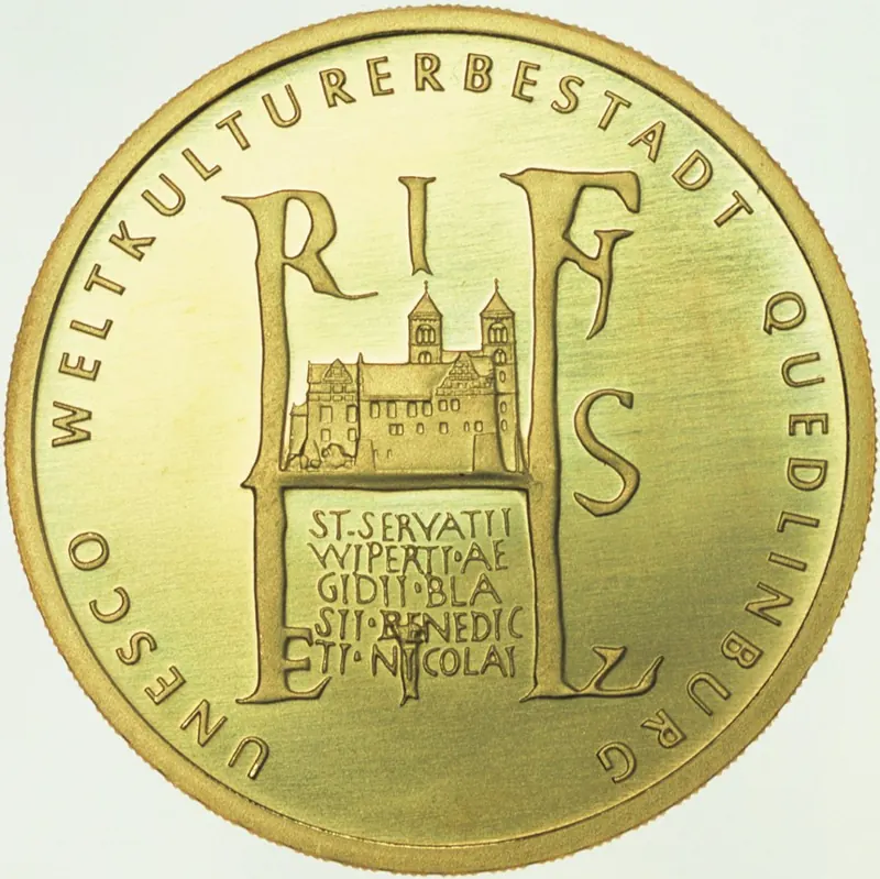 Goldeuro Goldmünze, 1/2 oz: 100 Euro Goldmünze Quedlinburg 2003 (1/2 oz)