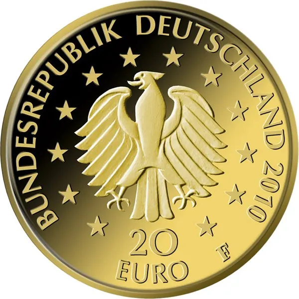 Goldeuro Dt. Wald Goldmünze, 1/8 oz: 20 Euro Goldmünze Deutscher Wald (2010), Wertseite