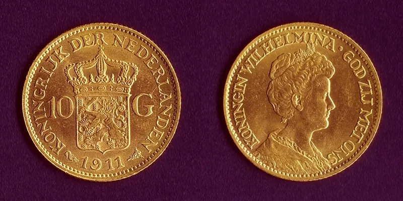 Gulden Niederlande Goldmünze, 6,05 g: 10 Gulden Wilhelmina (1911)