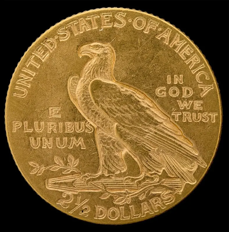 Indian Head Goldmünze, 7,52 g: Indian Head 2,5 Dollar, Rückseite (1908)