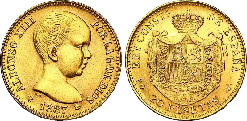 20 Pesetas Gold Goldmünze, 20 Pesetas
