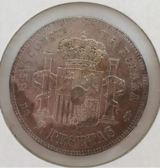 2 Pesetas Spanien Silbermünze, 2 Pesetas