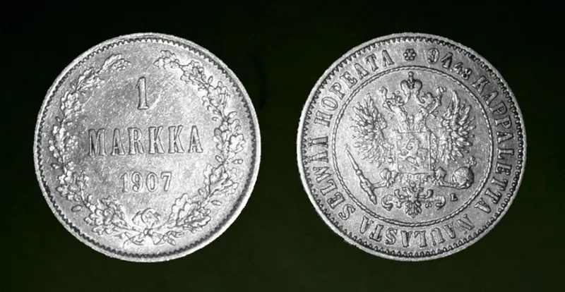 1 Markka Finnland Silbermünze, 1 Markka
