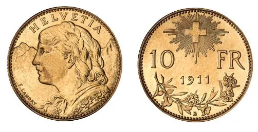Vreneli Goldmünze, 2,9 g: 10 Franken Vreneli (1911)