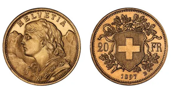 Vreneli Goldmünze, 5,81 g: 20 Franken Vreneli (1897)